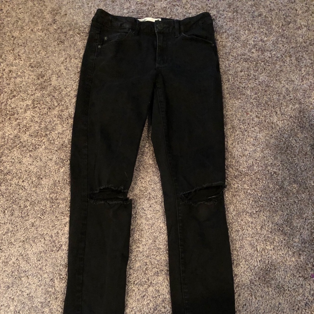 Garage black denim skinny jeans, knee holes
